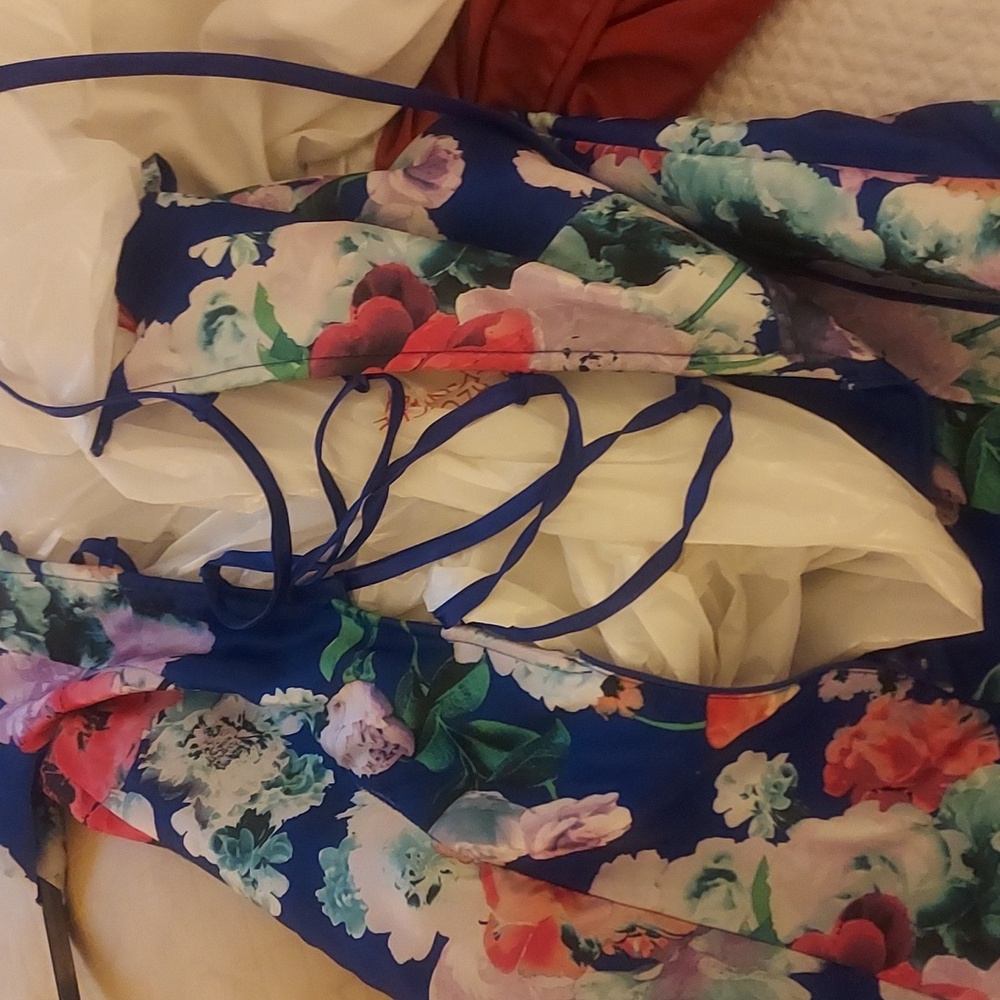My Michelle Navy Blue Floral Prom Dress - Picture 2 of 8